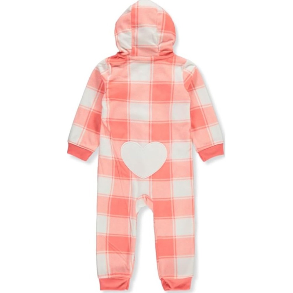 Carter's Baby Girls' Hooded Fleece Jumpsuit‎ 6M Pink Plaid Heart Back - Picture 2 of 2